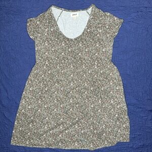 Pact Women's Floral Print Short Sleeve V‎ Neck A Line Dress Size M Olive Green